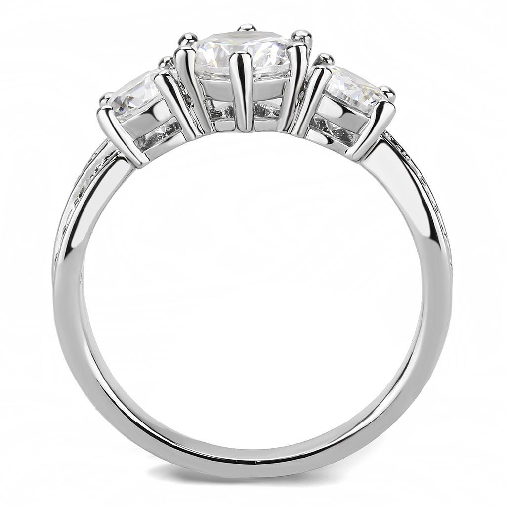 3W1456 - Rhodium Brass Ring with AAA Grade CZ  in Clear-2