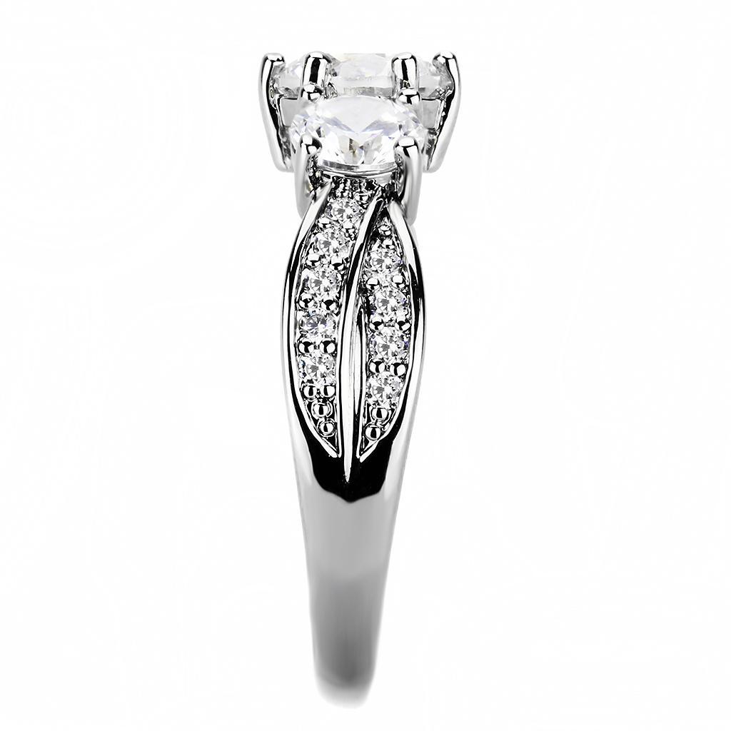 3W1456 - Rhodium Brass Ring with AAA Grade CZ  in Clear-3