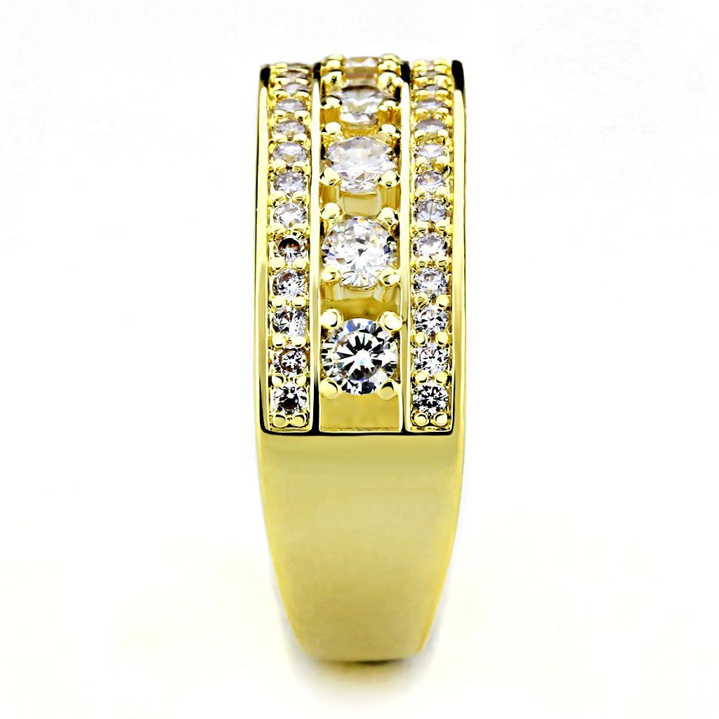 3W1459 - Gold Brass Ring with AAA Grade CZ  in Clear-3