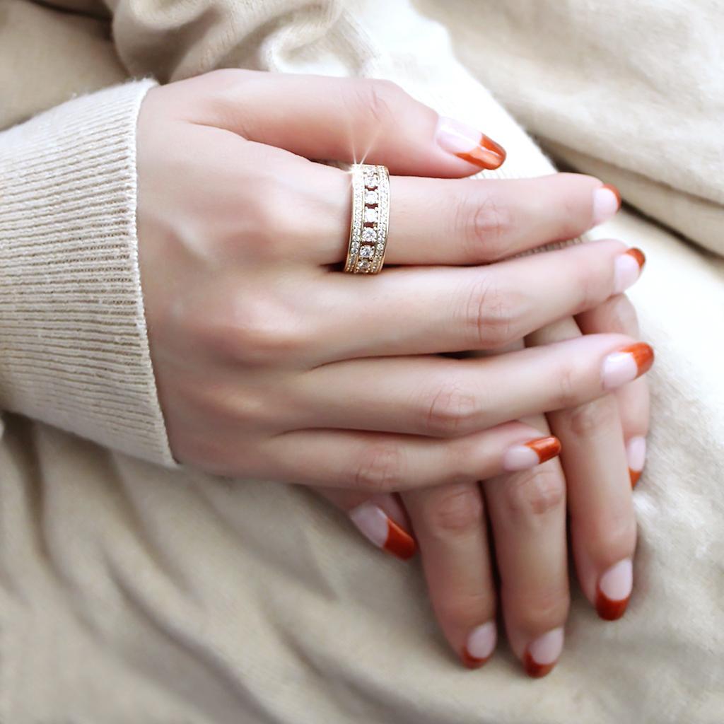 3W1459 - Gold Brass Ring with AAA Grade CZ  in Clear-4