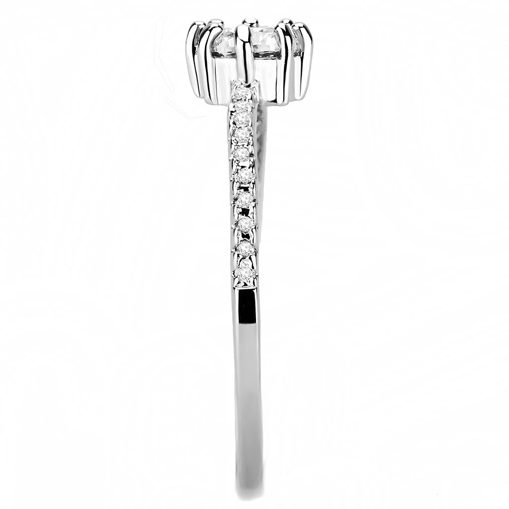 3W1460 - Rhodium Brass Ring with AAA Grade CZ  in Clear-3