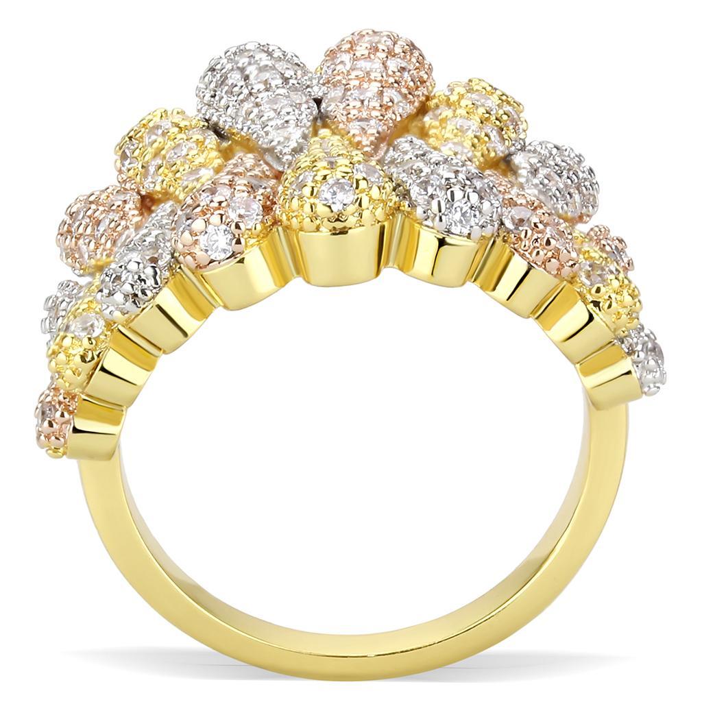 3W1462 - Tricolor Brass Ring with AAA Grade CZ  in Clear-2