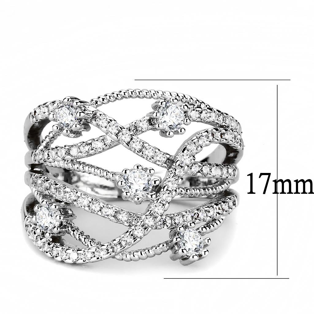 3W1463 - Rhodium Brass Ring with AAA Grade CZ  in Clear-1