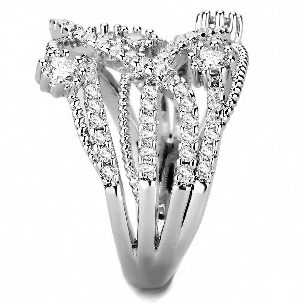 3W1463 - Rhodium Brass Ring with AAA Grade CZ  in Clear-3