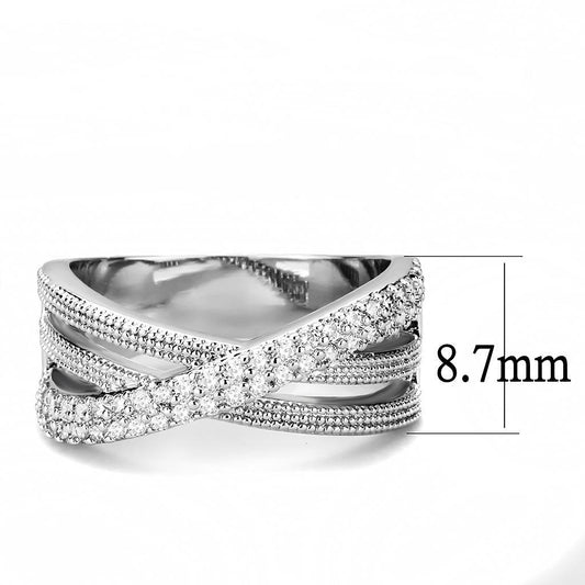 3W1464 - Rhodium Brass Ring with AAA Grade CZ  in Clear-1