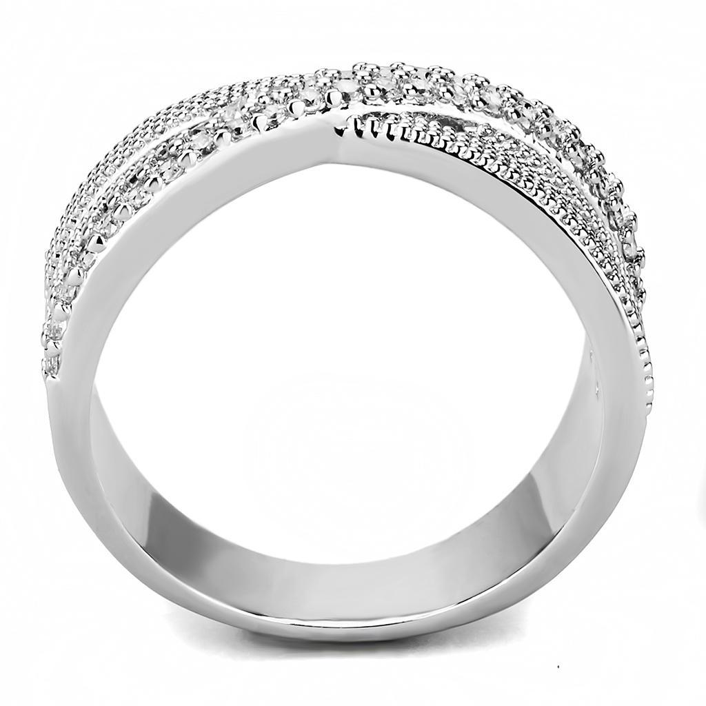 3W1464 - Rhodium Brass Ring with AAA Grade CZ  in Clear-2