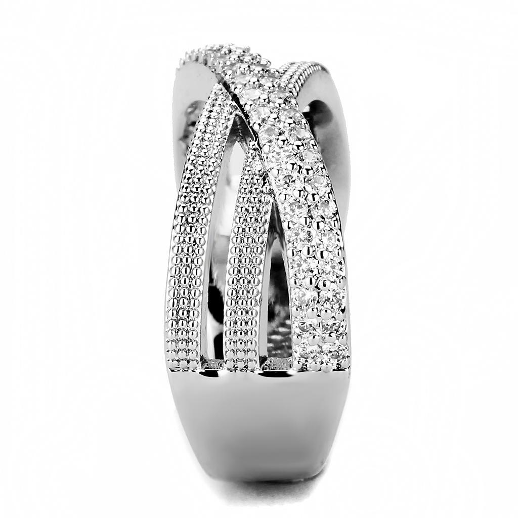 3W1464 - Rhodium Brass Ring with AAA Grade CZ  in Clear-3