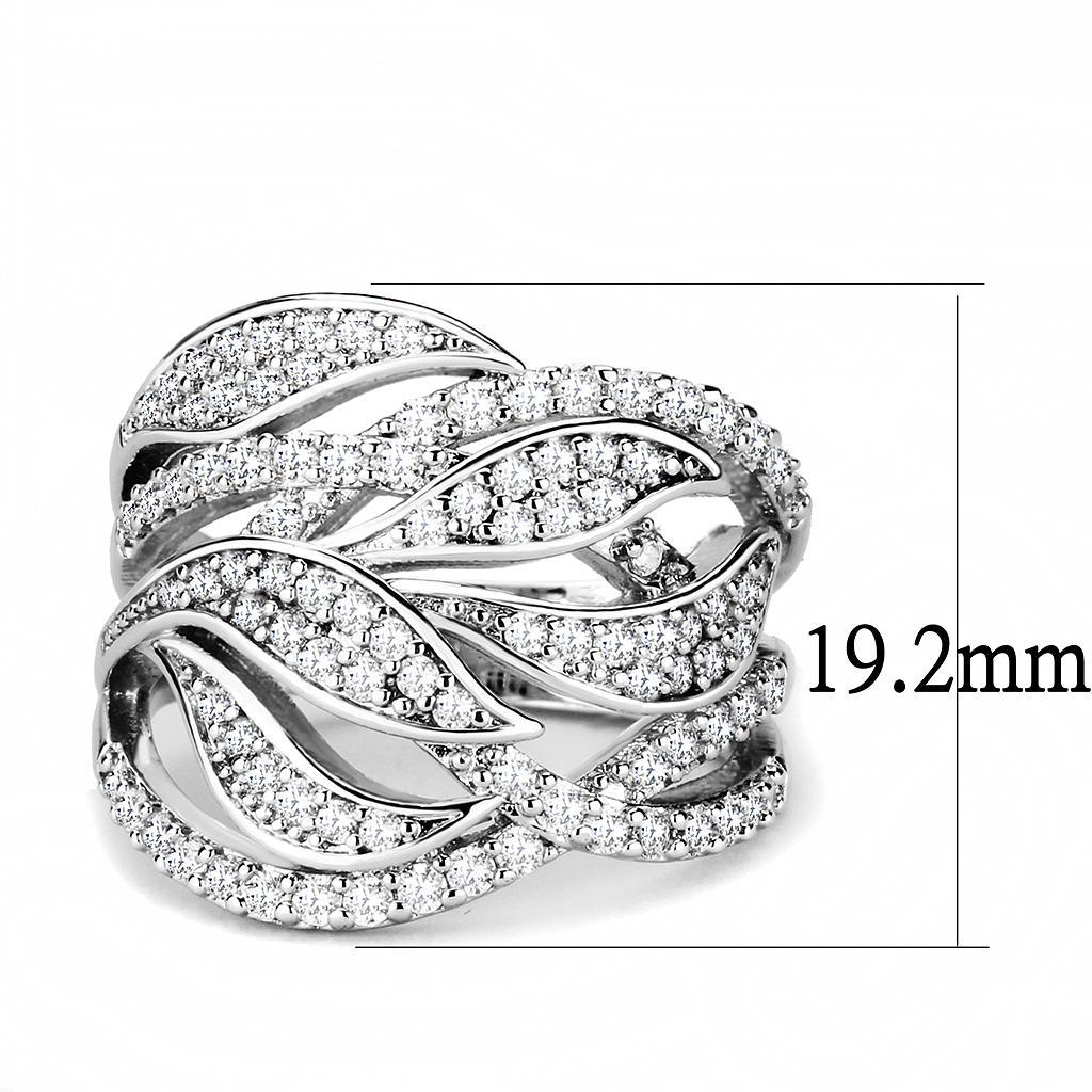 3W1466 - Rhodium Brass Ring with AAA Grade CZ  in Clear-1