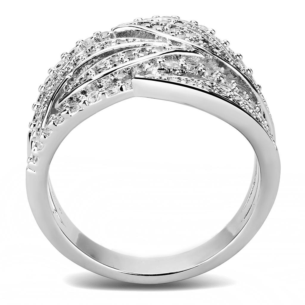 3W1466 - Rhodium Brass Ring with AAA Grade CZ  in Clear-2