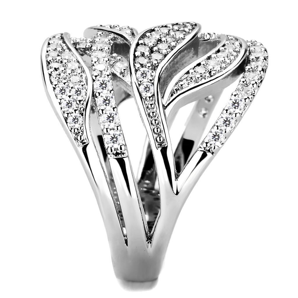 3W1466 - Rhodium Brass Ring with AAA Grade CZ  in Clear-3