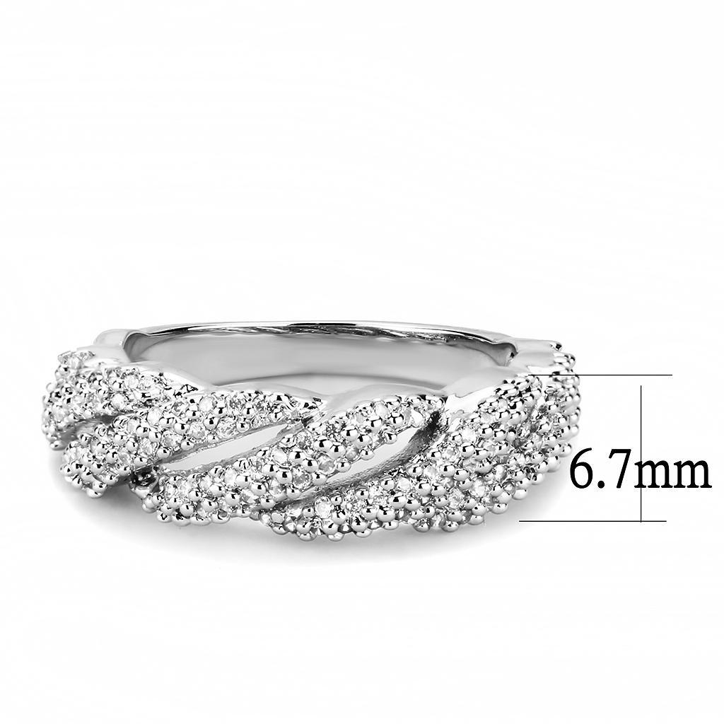 3W1468 - Rhodium Brass Ring with AAA Grade CZ  in Clear-1