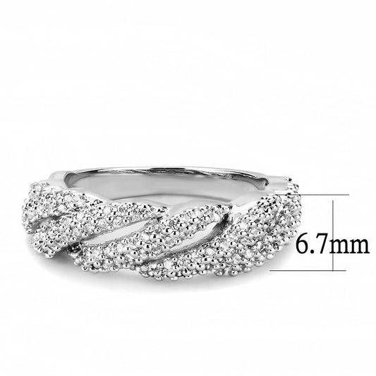 3W1468 - Rhodium Brass Ring with AAA Grade CZ  in Clear-1