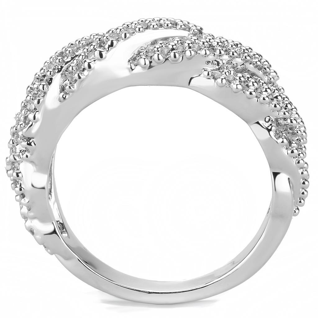 3W1468 - Rhodium Brass Ring with AAA Grade CZ  in Clear-2