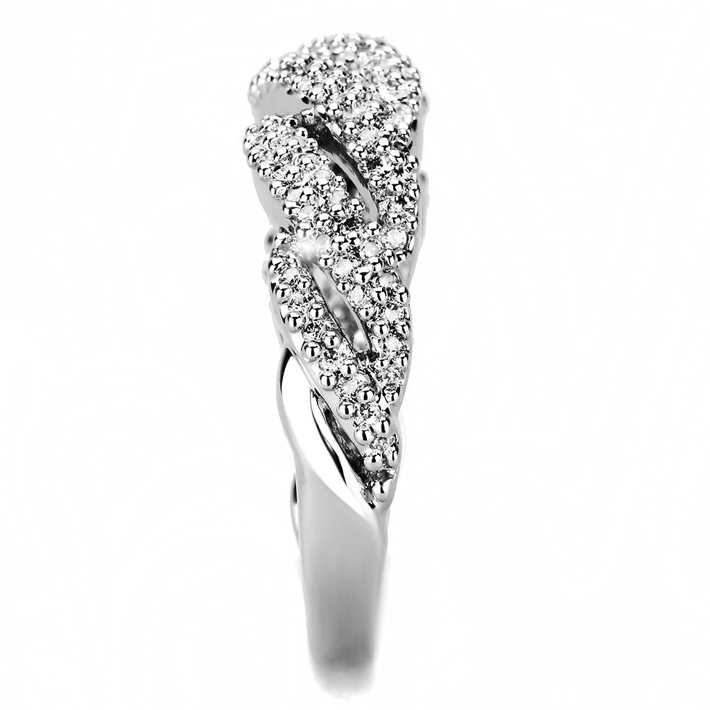 3W1468 - Rhodium Brass Ring with AAA Grade CZ  in Clear-3