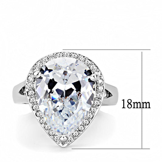 3W1469 - Rhodium Brass Ring with AAA Grade CZ  in Clear-1