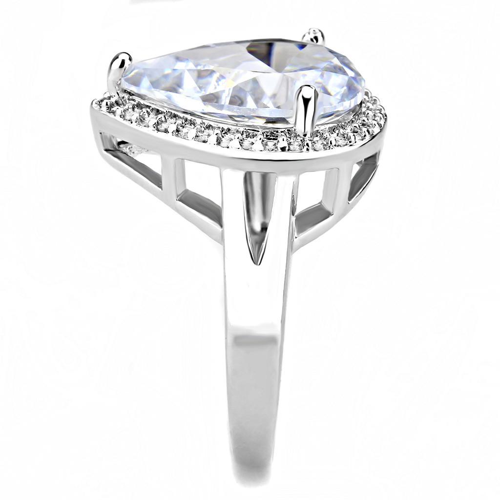 3W1469 - Rhodium Brass Ring with AAA Grade CZ  in Clear-3