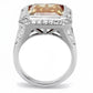3W1471 - Rhodium Brass Ring with AAA Grade CZ  in Champagne-2