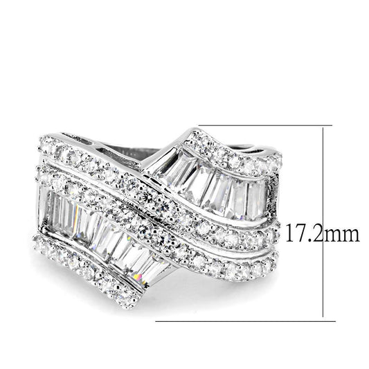 3W1501 - Rhodium Brass Ring with AAA Grade CZ  in Clear-1