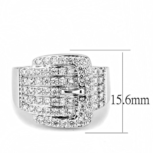 3W1502 - Rhodium Brass Ring with AAA Grade CZ  in Clear-1