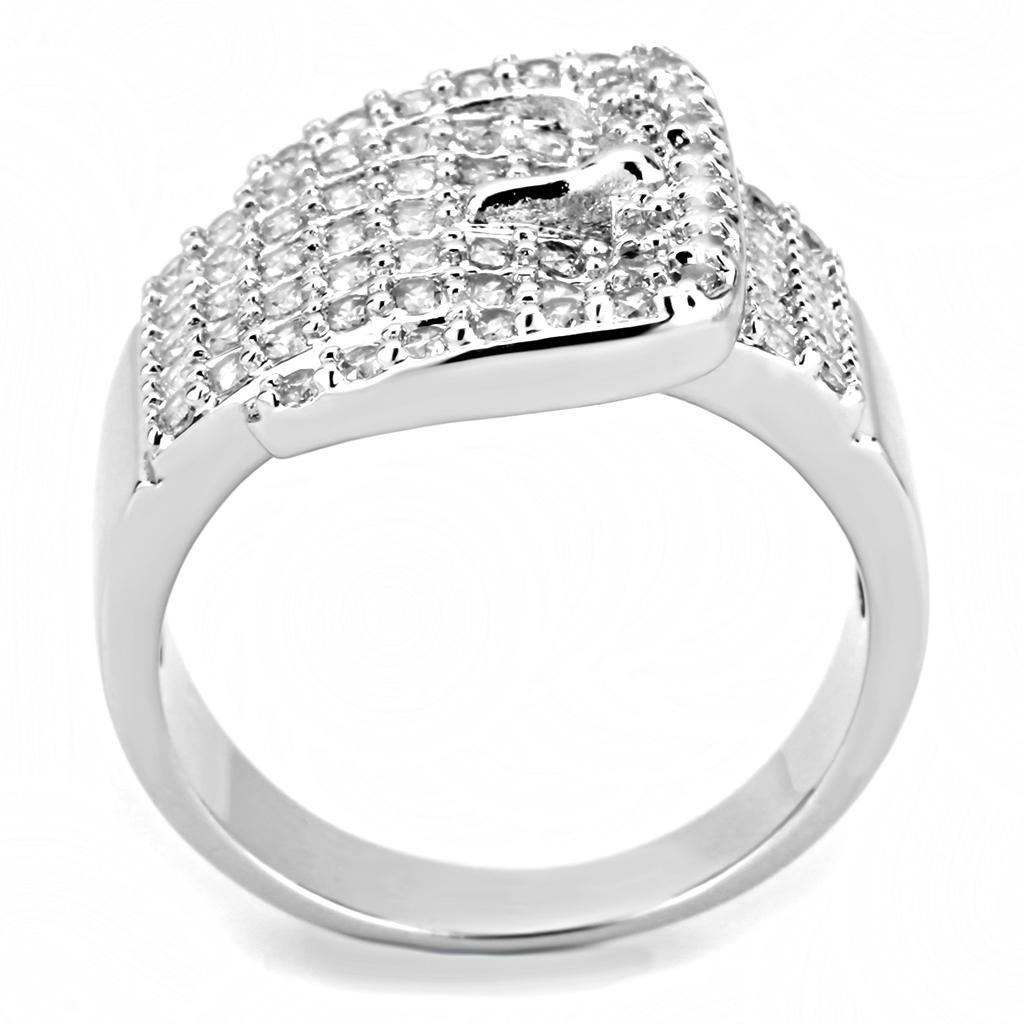 3W1502 - Rhodium Brass Ring with AAA Grade CZ  in Clear-2