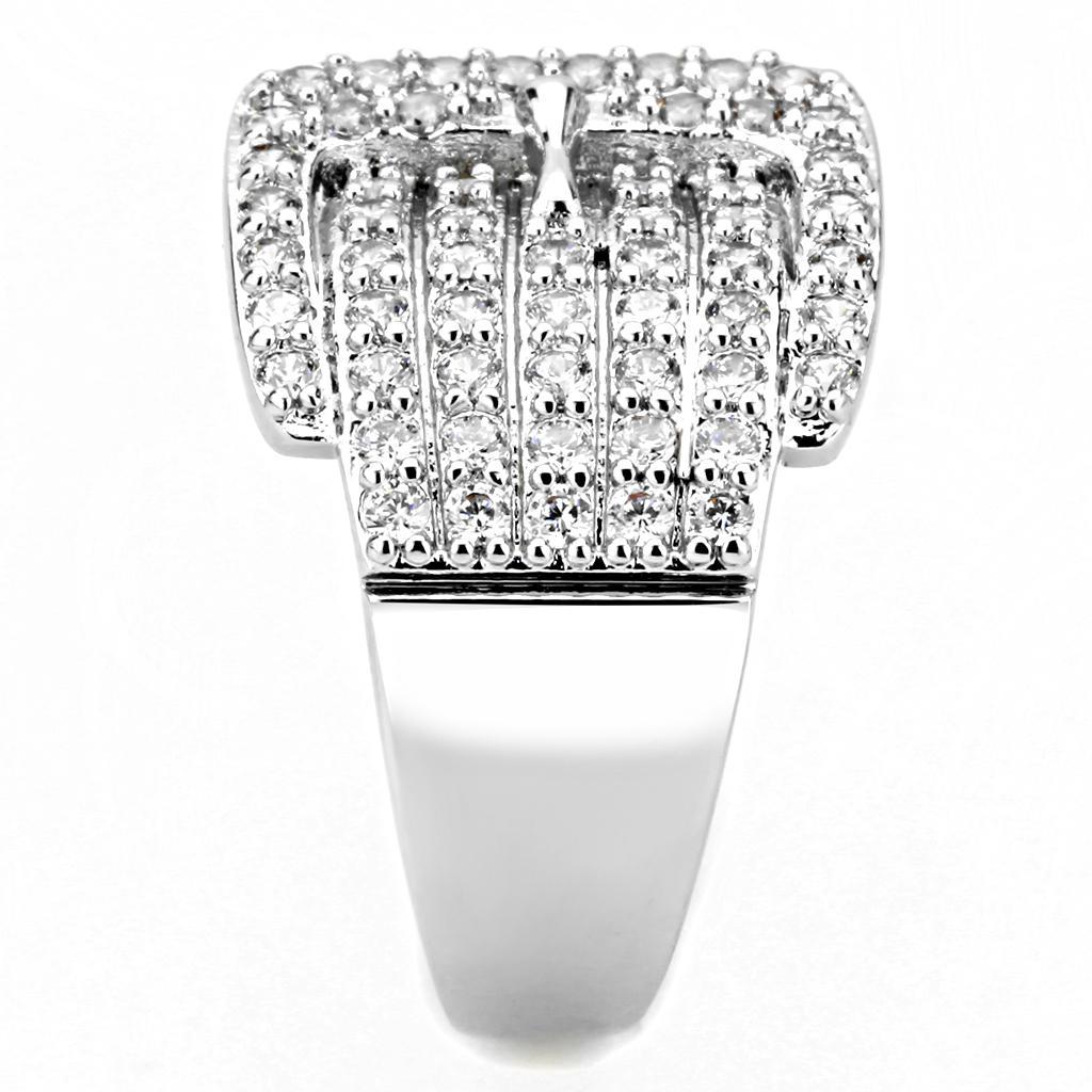 3W1502 - Rhodium Brass Ring with AAA Grade CZ  in Clear-3