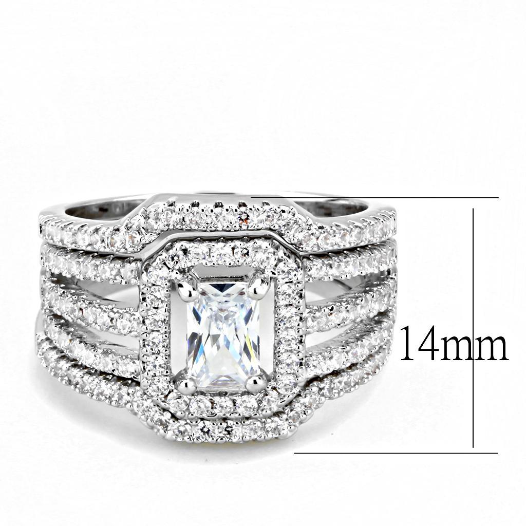 3W1503 - Rhodium Brass Ring with AAA Grade CZ  in Clear-1
