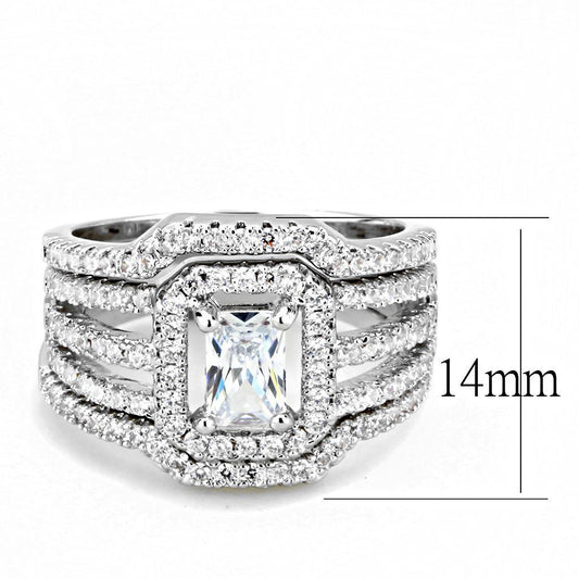 3W1503 - Rhodium Brass Ring with AAA Grade CZ  in Clear-1