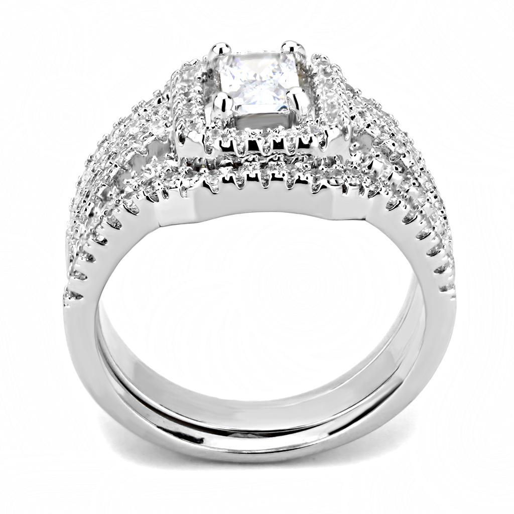 3W1503 - Rhodium Brass Ring with AAA Grade CZ  in Clear-2