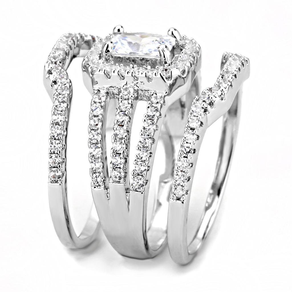 3W1503 - Rhodium Brass Ring with AAA Grade CZ  in Clear-3