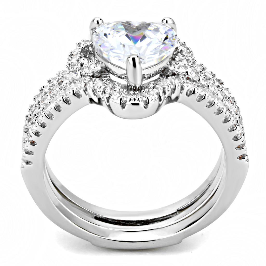 3W1504 - Rhodium Brass Ring with AAA Grade CZ  in Clear-2