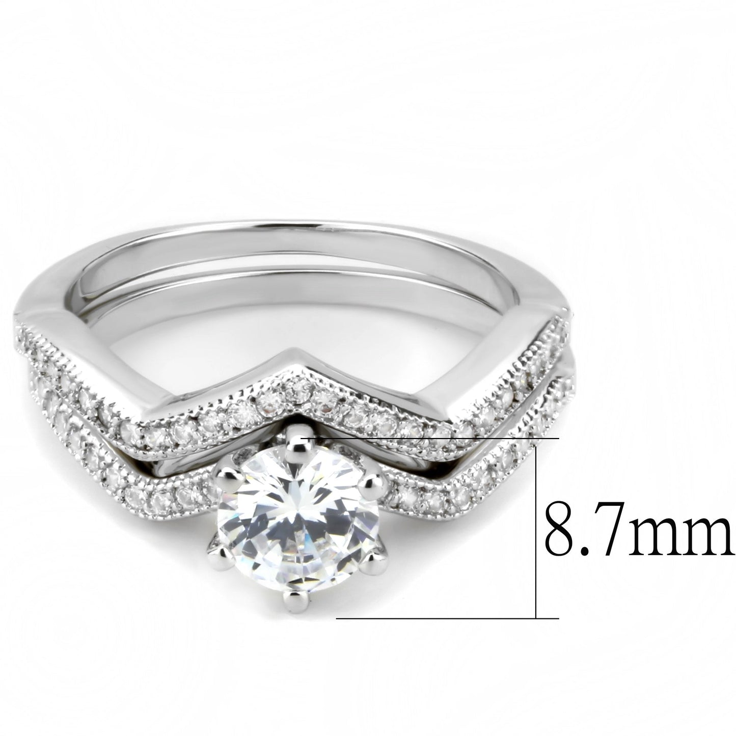 3W1505 - Rhodium Brass Ring with AAA Grade CZ  in Clear-1