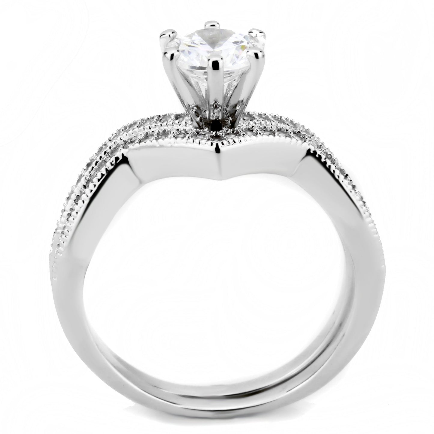 3W1505 - Rhodium Brass Ring with AAA Grade CZ  in Clear-2