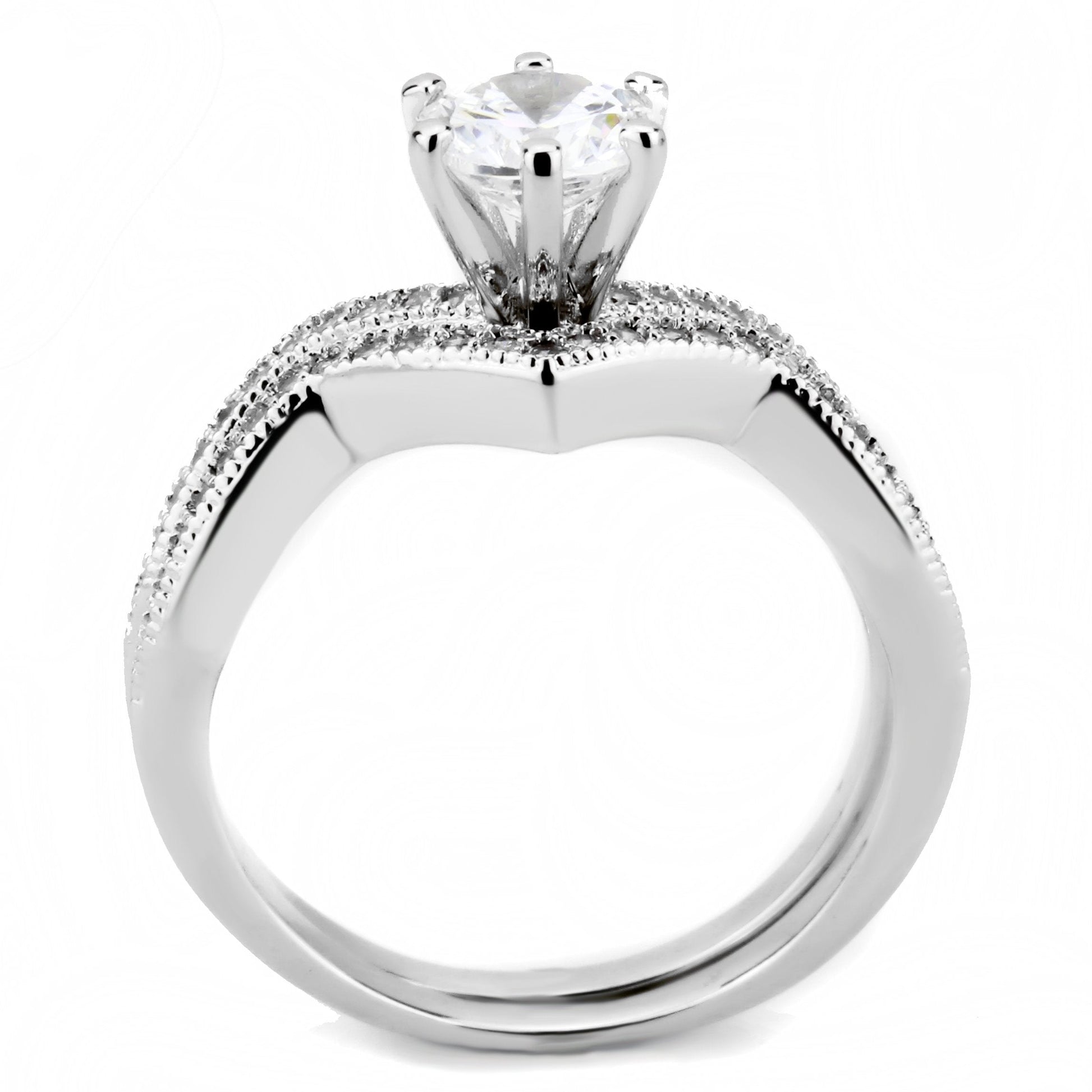 3W1505 - Rhodium Brass Ring with AAA Grade CZ  in Clear-2