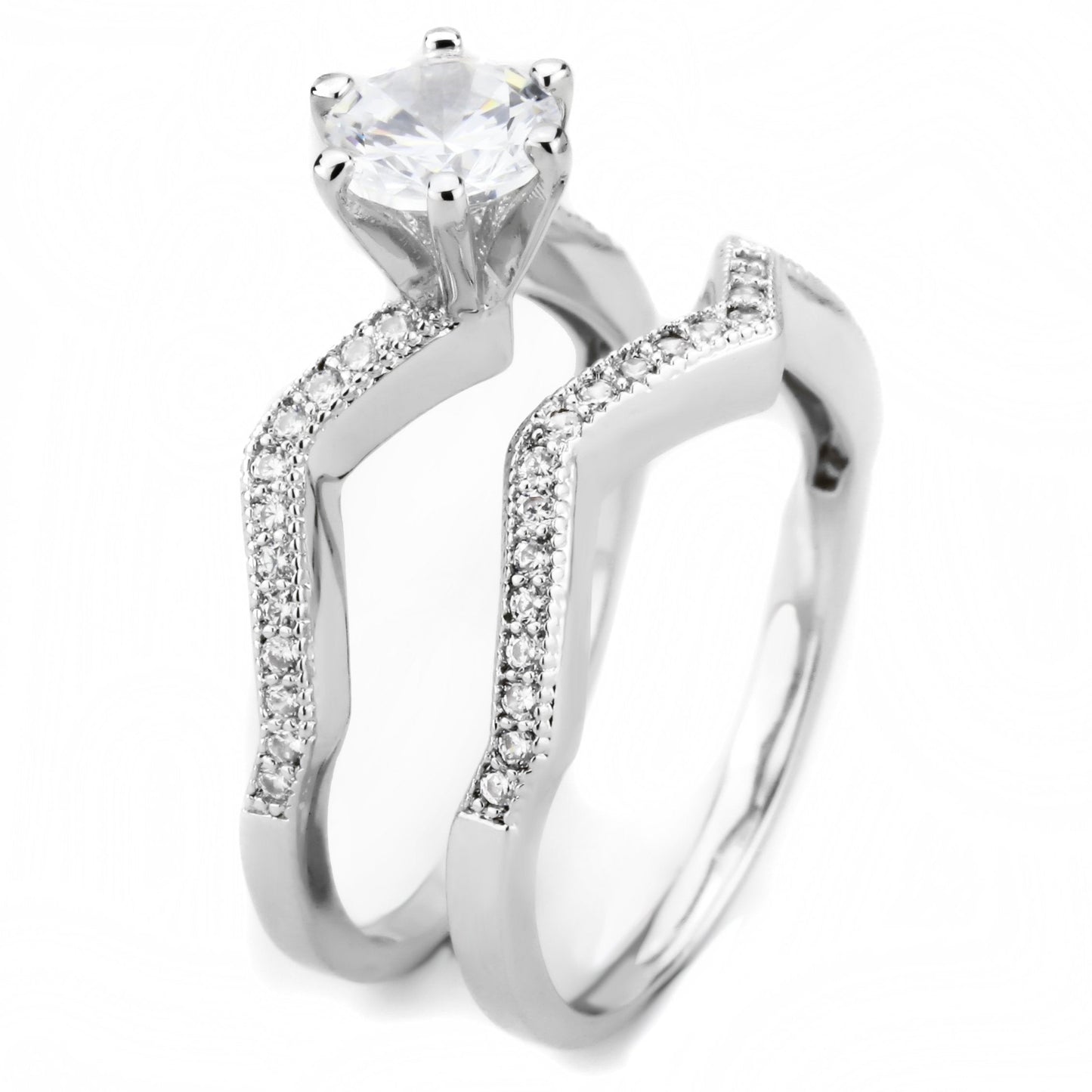 3W1505 - Rhodium Brass Ring with AAA Grade CZ  in Clear-3