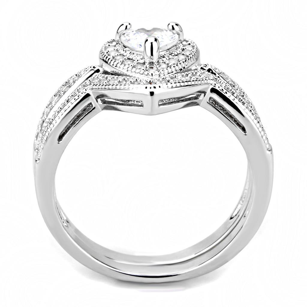 3W1508 - Rhodium Brass Ring with AAA Grade CZ  in Clear-2