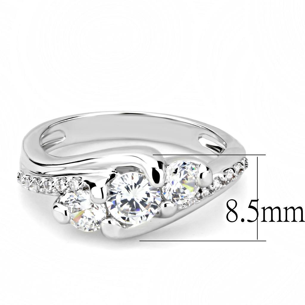 3W1512 - Rhodium Brass Ring with AAA Grade CZ  in Clear-1