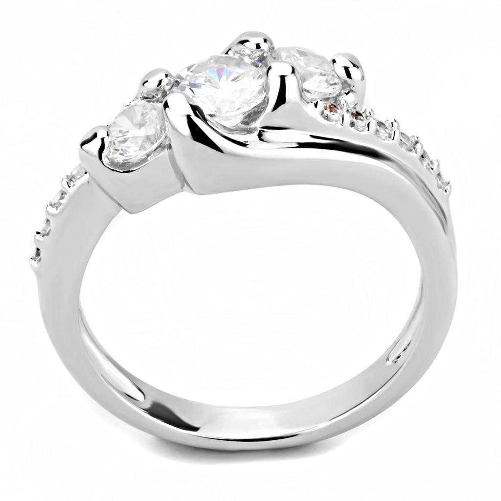 3W1512 - Rhodium Brass Ring with AAA Grade CZ  in Clear-2