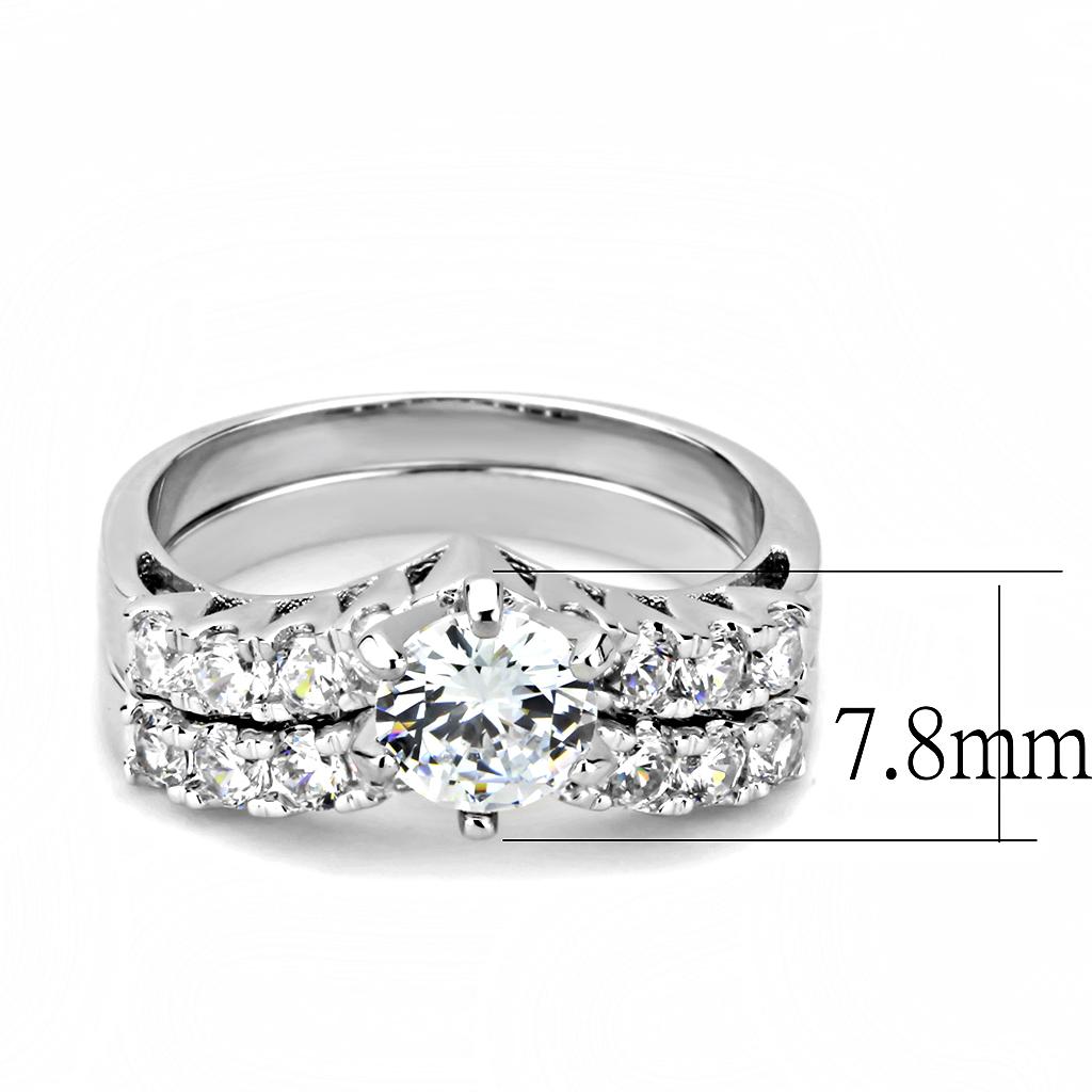 3W1513 - Rhodium Brass Ring with AAA Grade CZ  in Clear-1