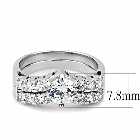 3W1513 - Rhodium Brass Ring with AAA Grade CZ  in Clear-1