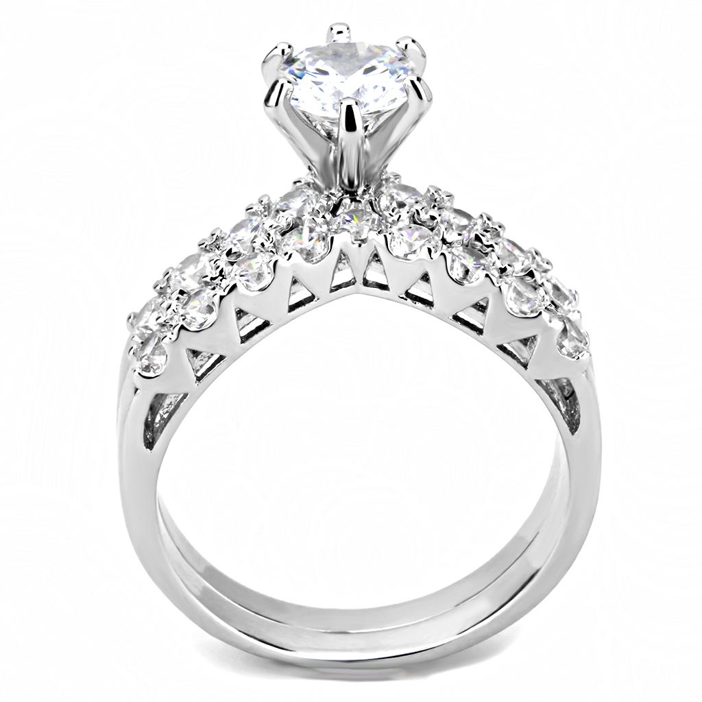 3W1513 - Rhodium Brass Ring with AAA Grade CZ  in Clear-2