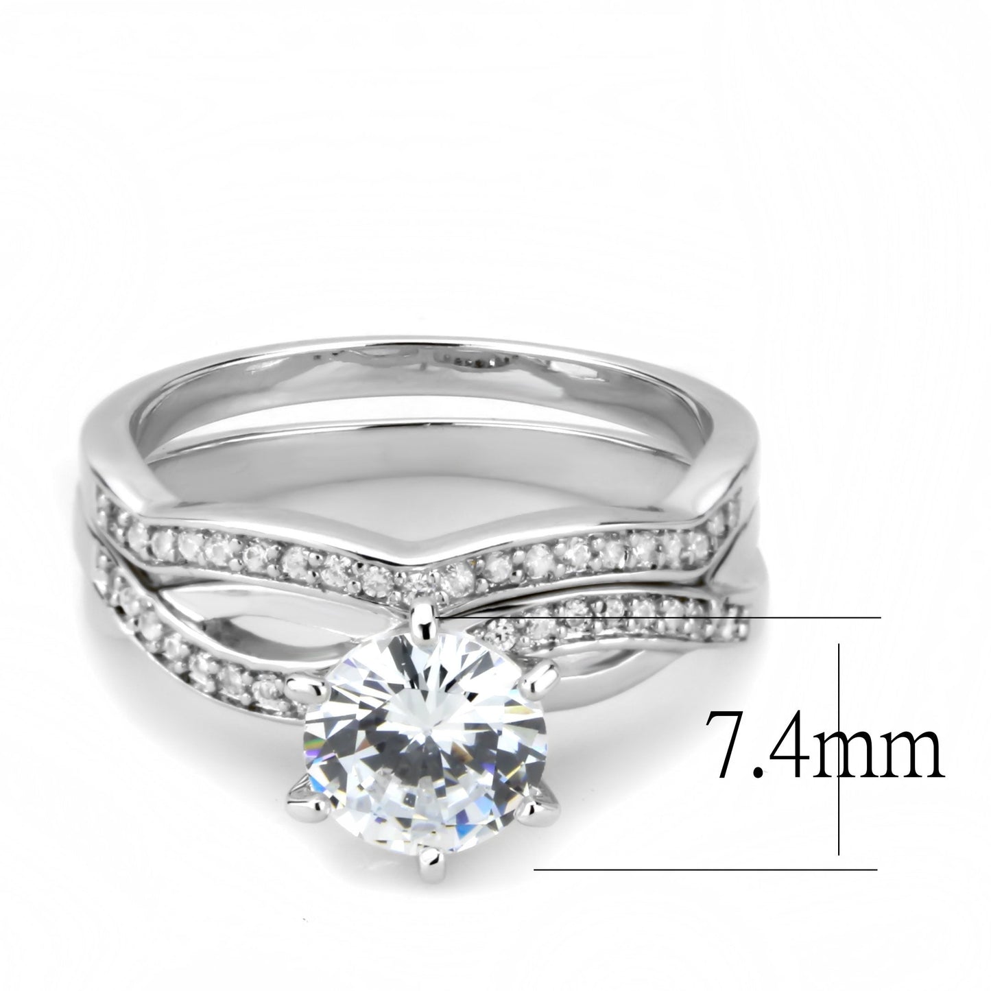 3W1514 - Rhodium Brass Ring with AAA Grade CZ  in Clear-1