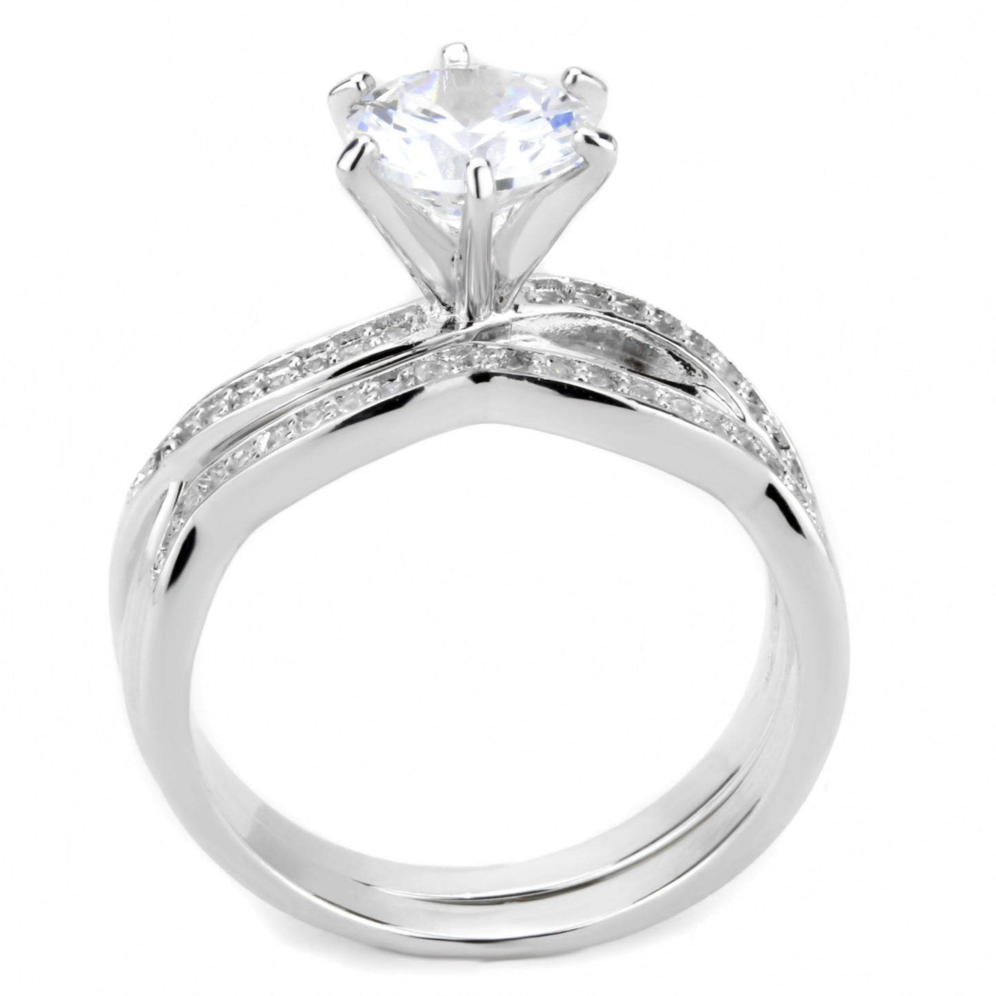 3W1514 - Rhodium Brass Ring with AAA Grade CZ  in Clear-2