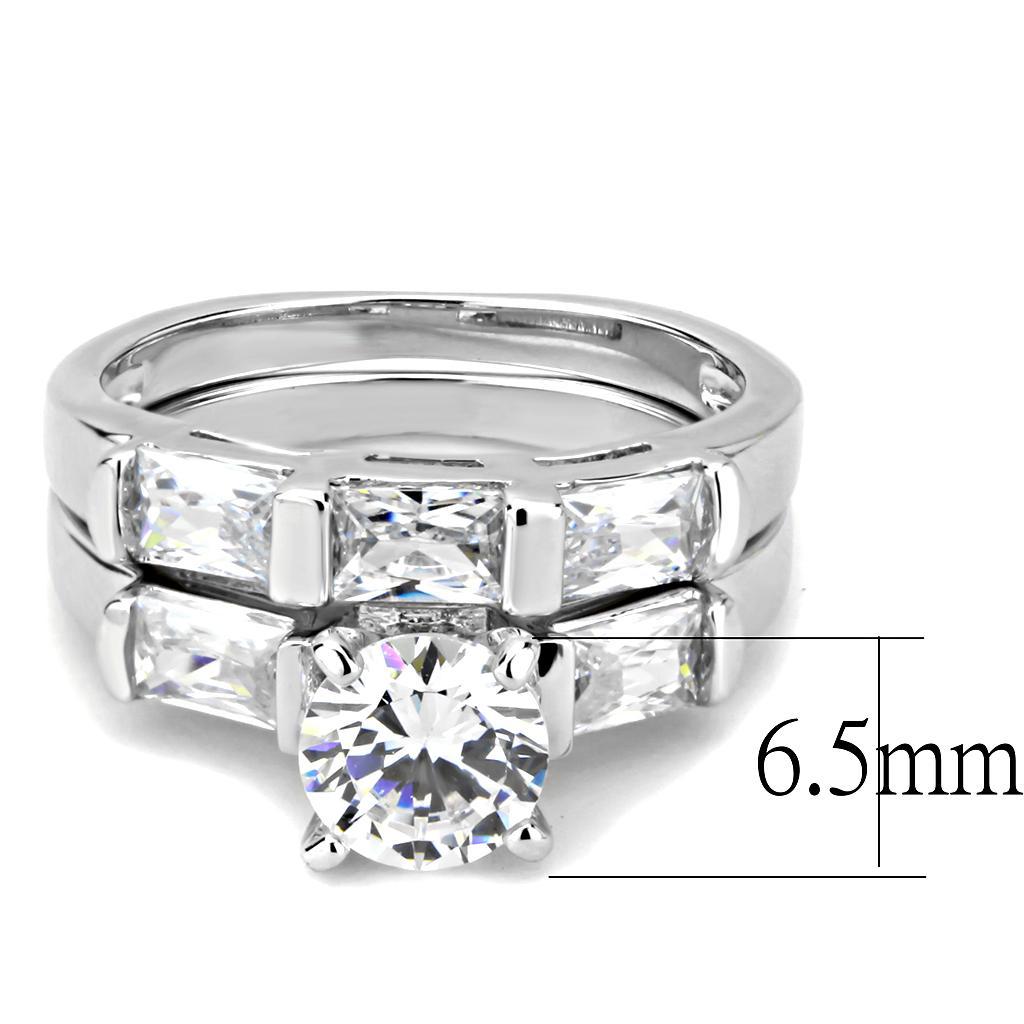 3W1515 - Rhodium Brass Ring with AAA Grade CZ  in Clear-1