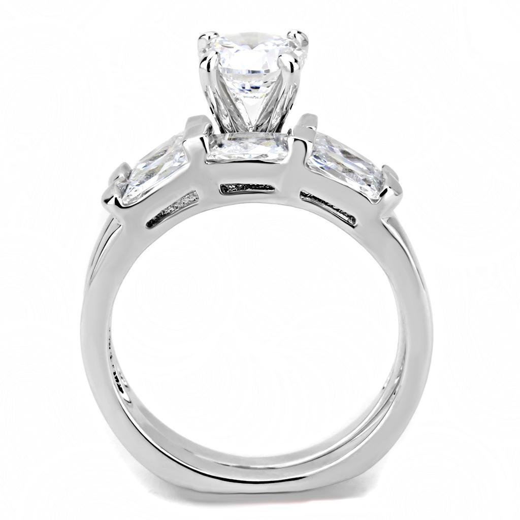 3W1515 - Rhodium Brass Ring with AAA Grade CZ  in Clear-2