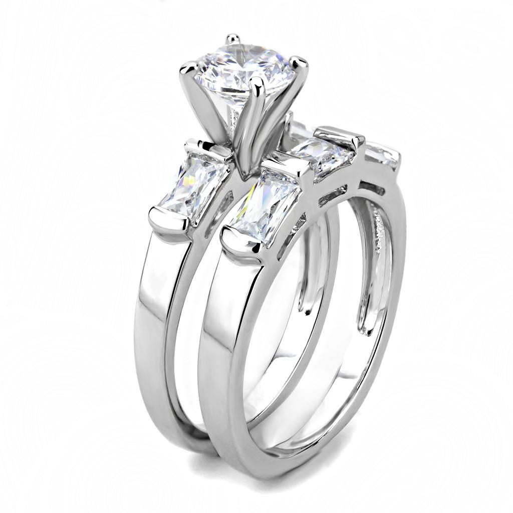 3W1515 - Rhodium Brass Ring with AAA Grade CZ  in Clear-3