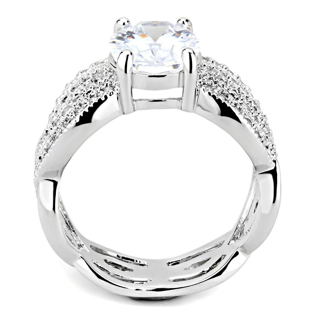 3W1517 - Rhodium Brass Ring with AAA Grade CZ  in Clear-2