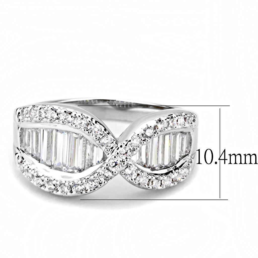 3W1518 - Rhodium Brass Ring with AAA Grade CZ  in Clear-1