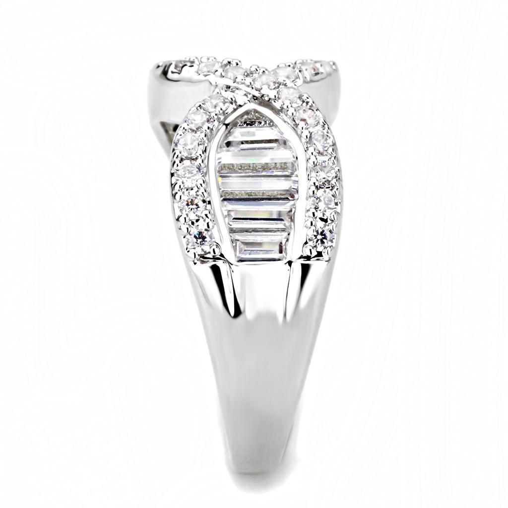 3W1518 - Rhodium Brass Ring with AAA Grade CZ  in Clear-3
