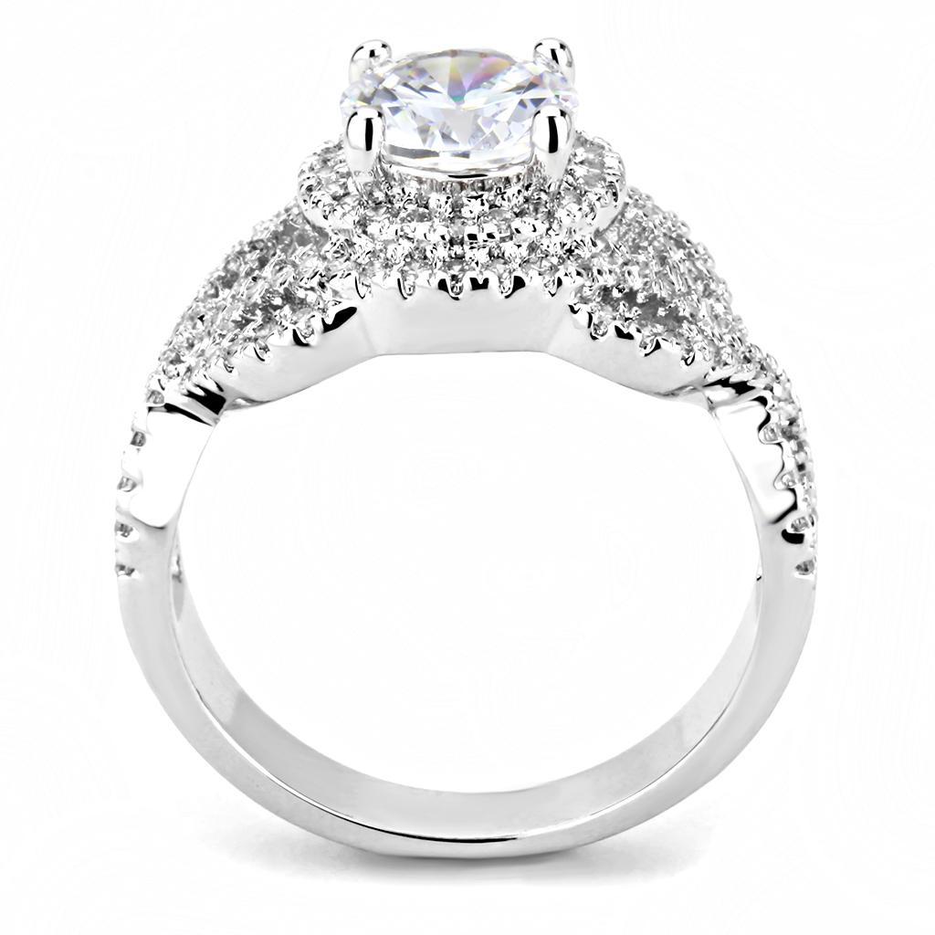 3W1519 - Rhodium Brass Ring with AAA Grade CZ  in Clear-2