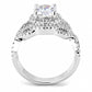 3W1519 - Rhodium Brass Ring with AAA Grade CZ  in Clear-2